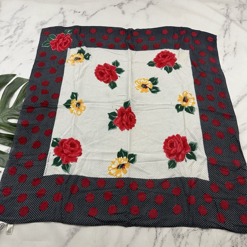 Adrienne Vittadini Womens Vintage 90s Floral Scarf Red Black Polka Dot Italy - Picture 2 of 5